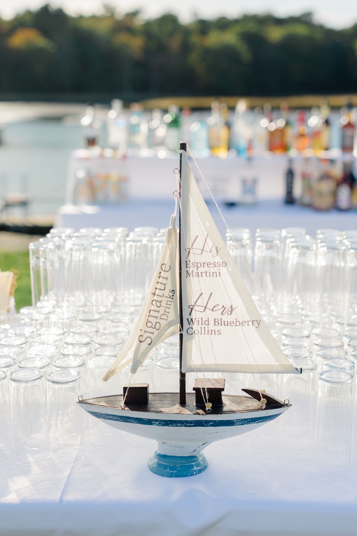 Sailboat Wedding Sign — handcrafted Signature Drinks Signs for coastal & beach weddings by Shoreline Bride, Boston MA